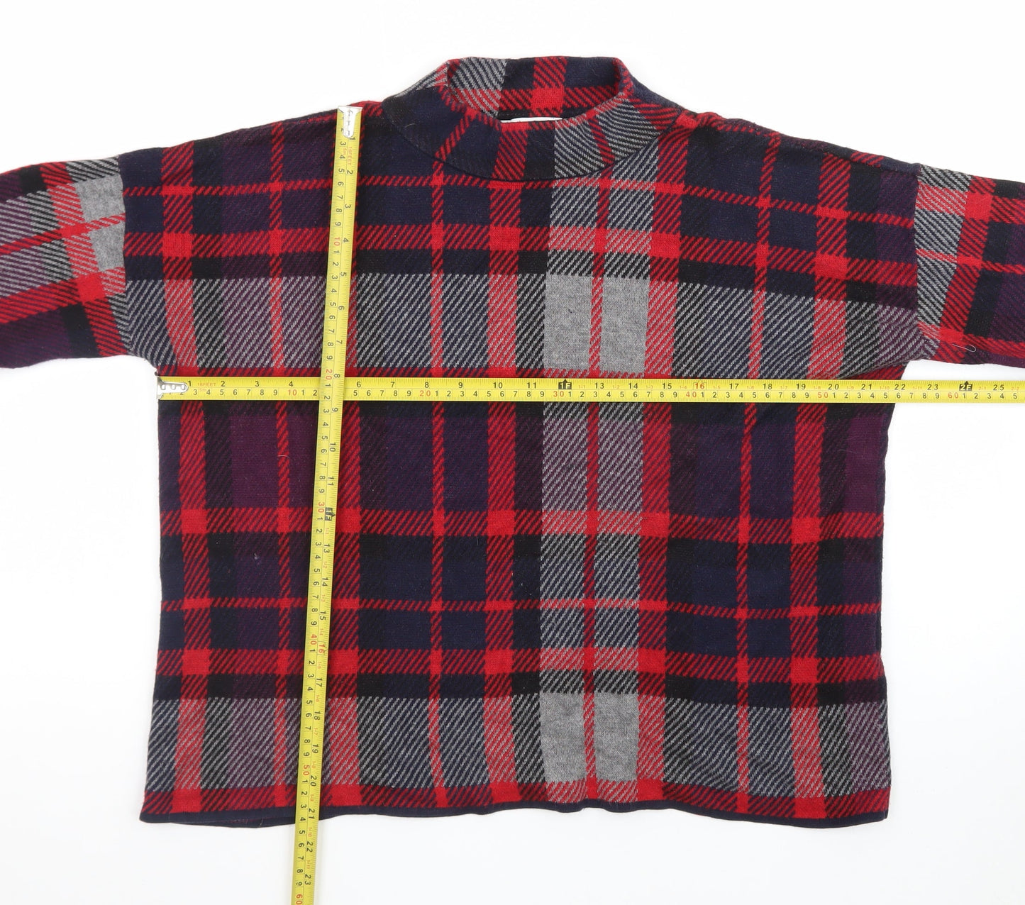 Warehouse Women’s Red Checked Wool Blend Pullover Jumper Size 8
