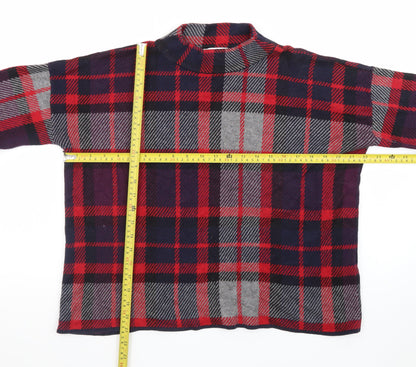 Warehouse Women’s Red Checked Wool Blend Pullover Jumper Size 8