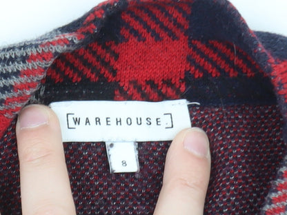 Warehouse Women’s Red Checked Wool Blend Pullover Jumper Size 8