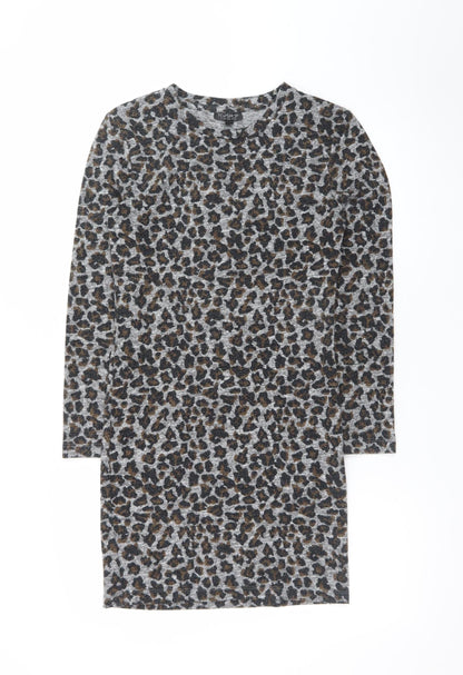 Topshop Women’s Grey Leopard Print Bodycon Dress Size 10