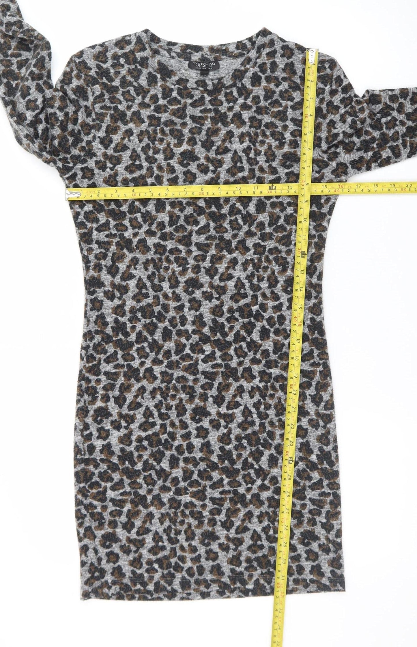 Topshop Women’s Grey Leopard Print Bodycon Dress Size 10