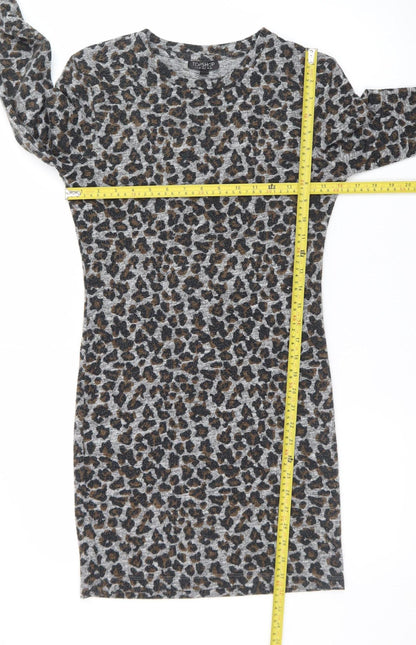 Topshop Women’s Grey Leopard Print Bodycon Dress Size 10