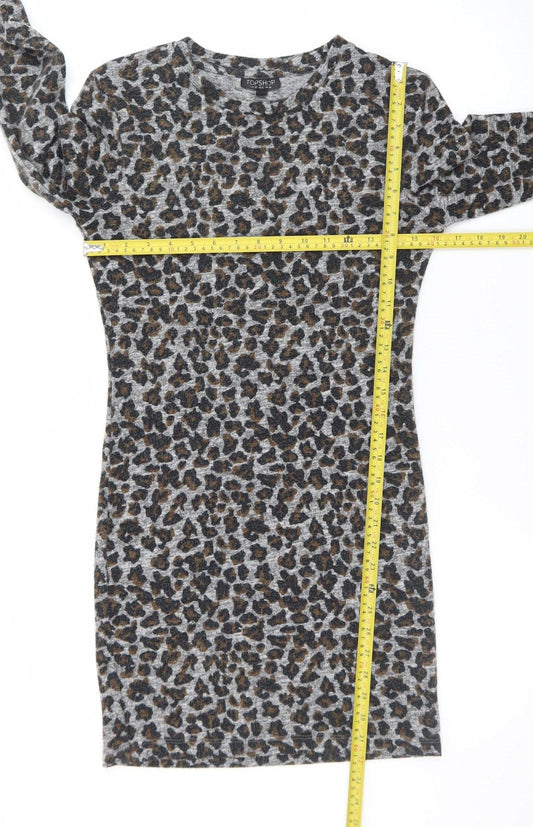 Topshop Women’s Grey Leopard Print Bodycon Dress Size 10
