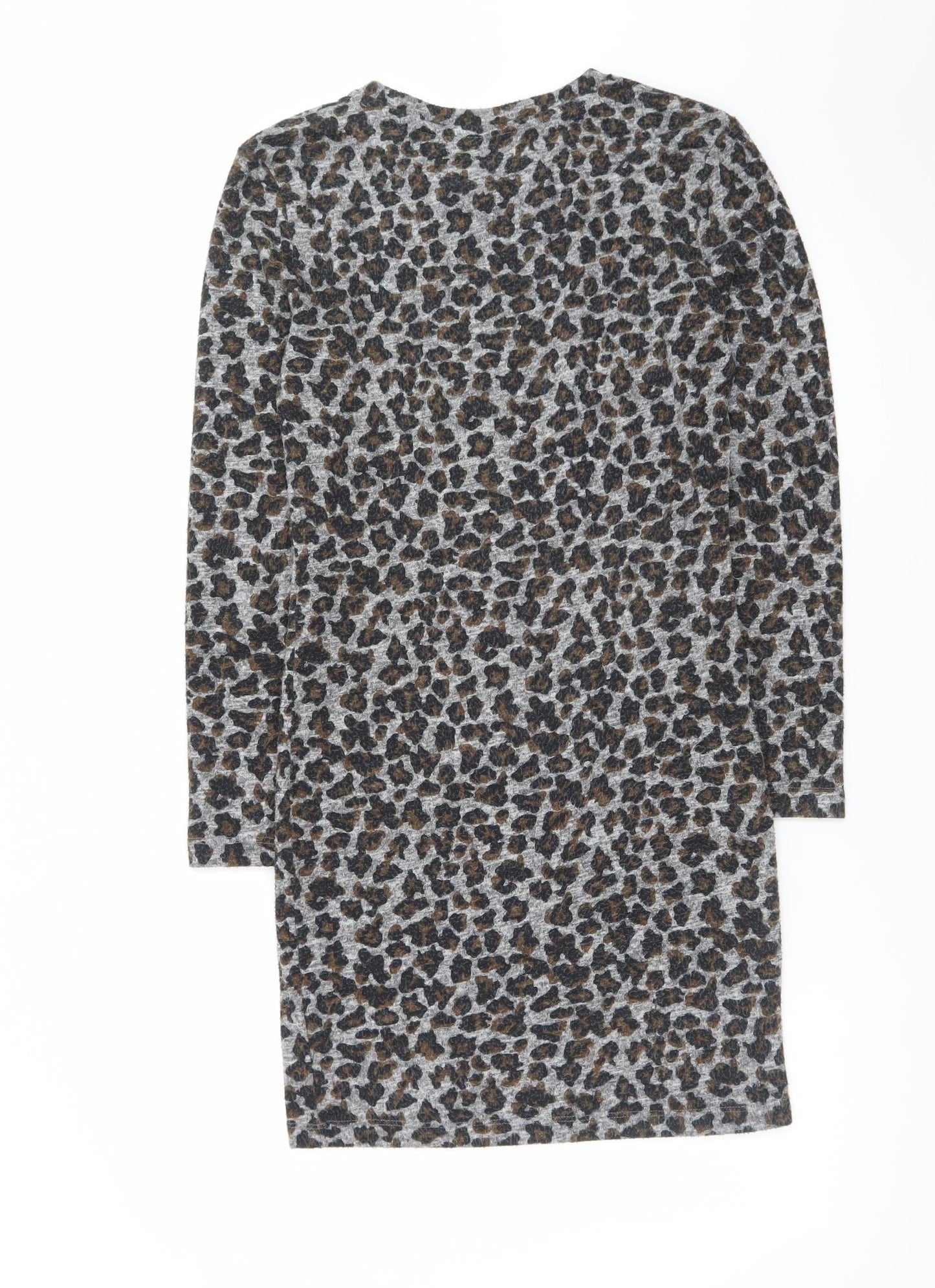 Topshop Women’s Grey Leopard Print Bodycon Dress Size 10