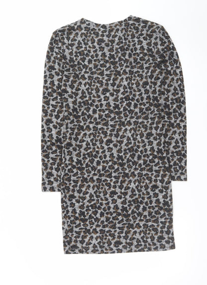 Topshop Women’s Grey Leopard Print Bodycon Dress Size 10
