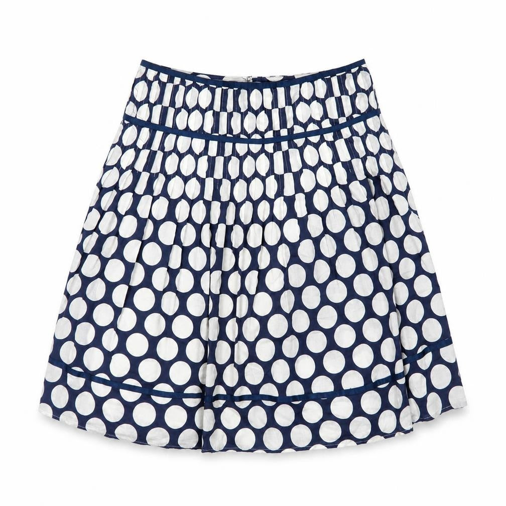 New Look Women's Blue Polka Dot A-Line Pleated Cotton Skirt Size 8
