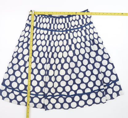 New Look Women's Blue Polka Dot A-Line Pleated Cotton Skirt Size 8