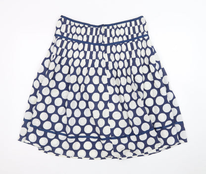New Look Women's Blue Polka Dot A-Line Pleated Cotton Skirt Size 8