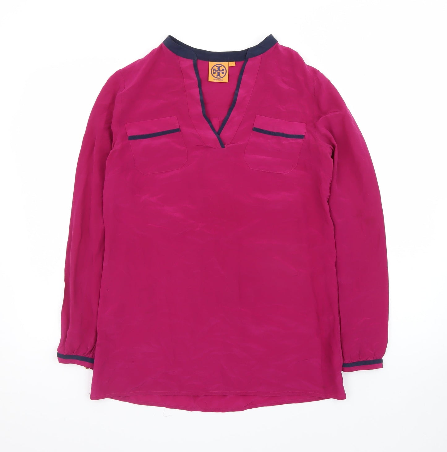 Tory Burch Womens Pink Long Sleeve Silk Polo Top Size S