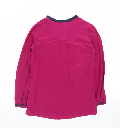Tory Burch Womens Pink Long Sleeve Silk Polo Top Size S