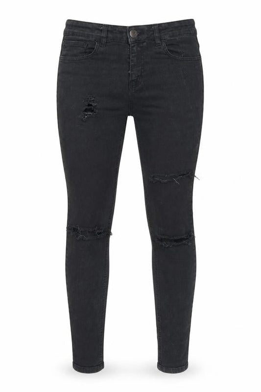 Front view of Hera Women's Black Distressed Skinny Jeans, size 32R