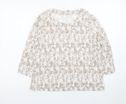 Eastex Women Beige Geometric Jersey Blouse Size 16 3/4 Sleeve