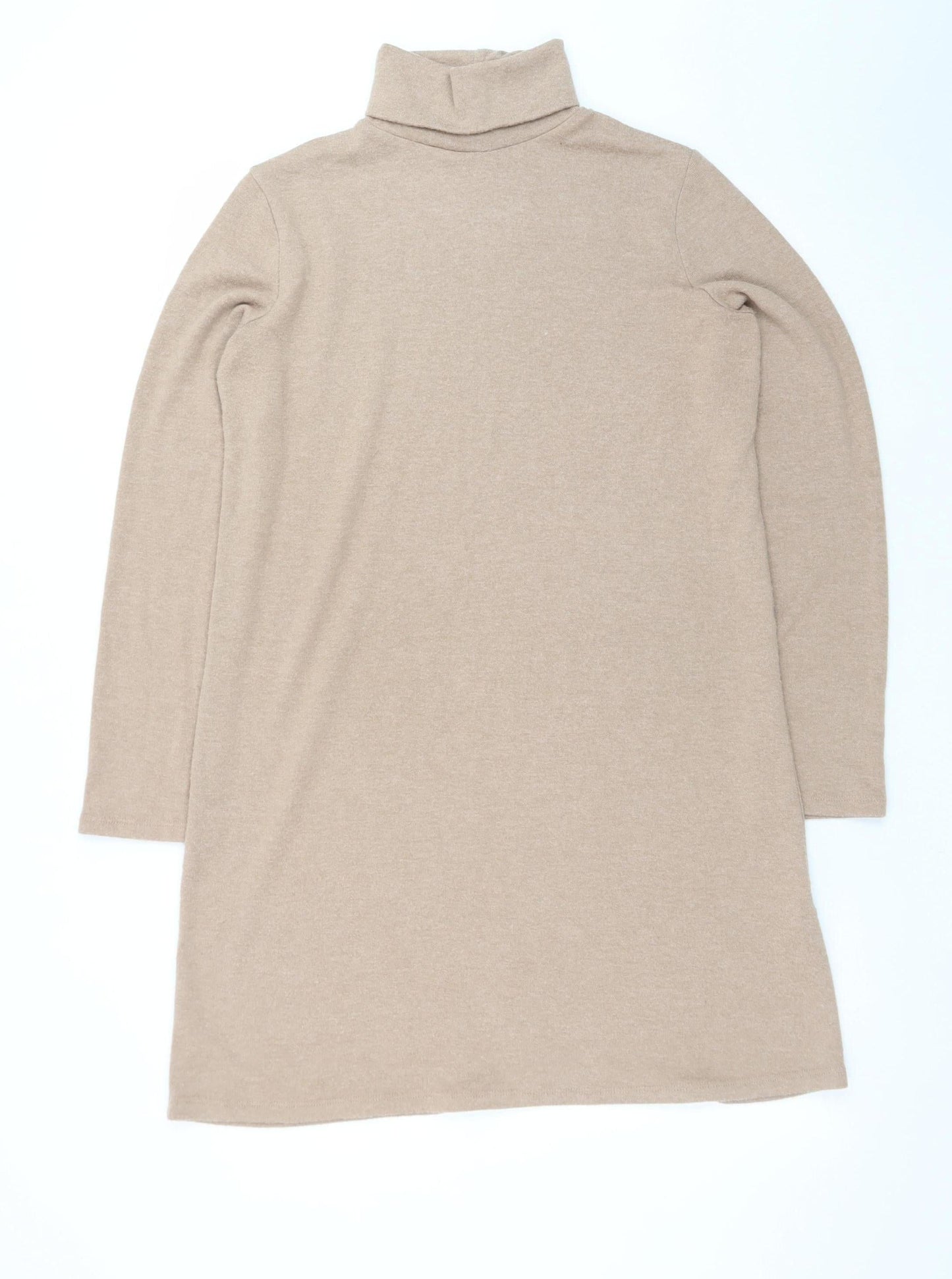 Zara Women Beige Knit Roll Neck Shift Dress Size 12