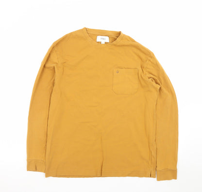 Marks and Spencer Men's Yellow Long Sleeve Cotton T-Shirt Size S