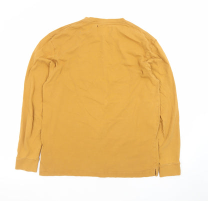 Marks and Spencer Men's Yellow Long Sleeve Cotton T-Shirt Size S