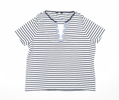 BM Casual Women's Blue Striped Short Sleeve V-Neck T-Shirt L