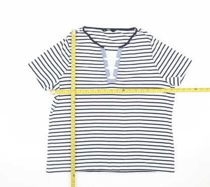 BM Casual Women's Blue Striped Short Sleeve V-Neck T-Shirt L