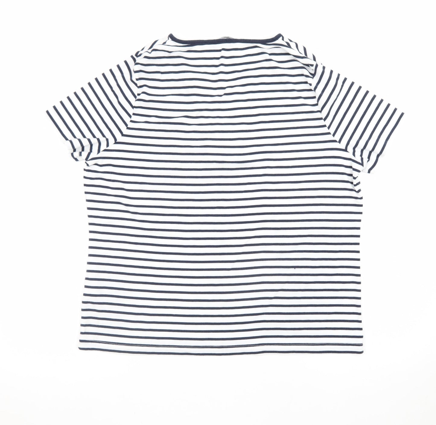BM Casual Women's Blue Striped Short Sleeve V-Neck T-Shirt L