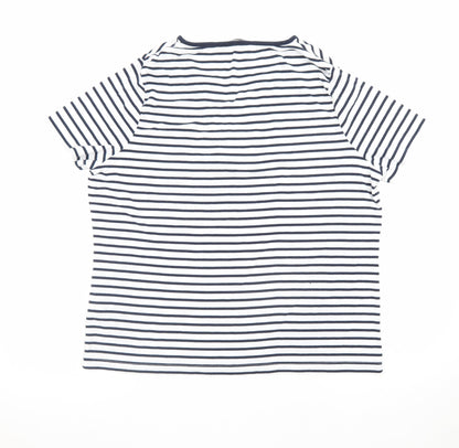BM Casual Women's Blue Striped Short Sleeve V-Neck T-Shirt L