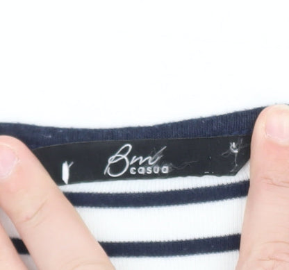 BM Casual Women's Blue Striped Short Sleeve V-Neck T-Shirt L