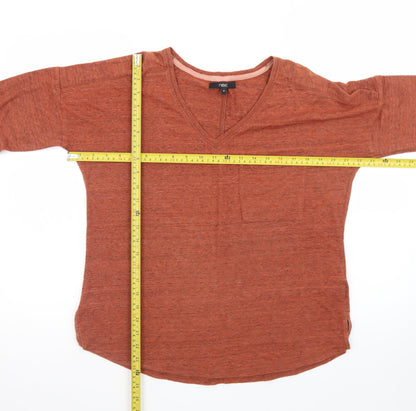 Next Women Brown V-Neck 3/4 Sleeve Cotton Blend Jersey T-Shirt Size 14