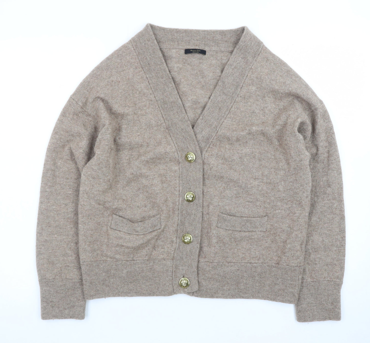 Massimo Dutti Women Beige Wool Cashmere V-Neck Cardigan M UK 12