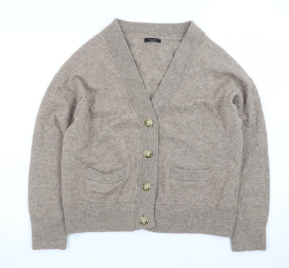 Massimo Dutti Women Beige Wool Cashmere V-Neck Cardigan M UK 12