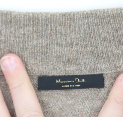 Massimo Dutti Women Beige Wool Cashmere V-Neck Cardigan M UK 12