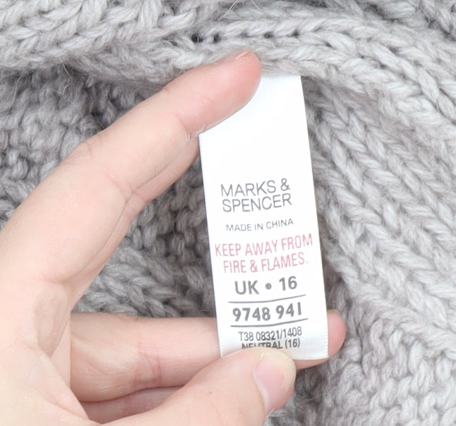 Marks and Spencer Women’s Grey Chunky-Knit Cape Jumper Size 16