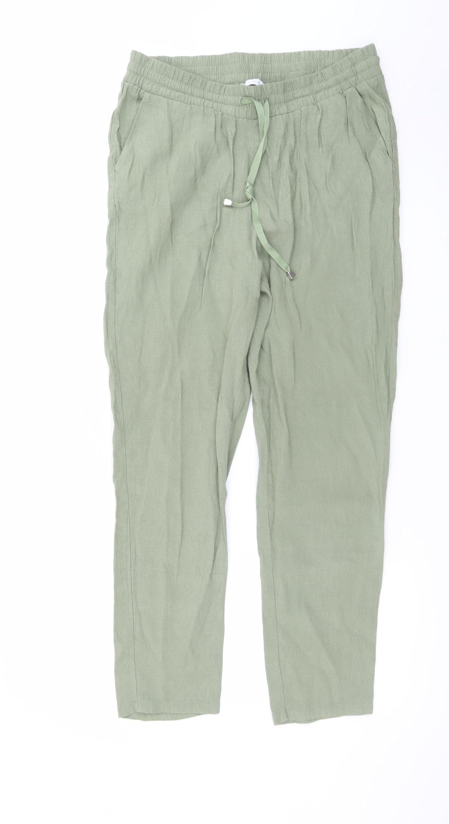 LC Waikiki Women's Green Linen Blend Chino Trousers Size 12