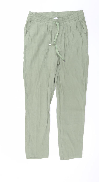 LC Waikiki Women's Green Linen Blend Chino Trousers Size 12