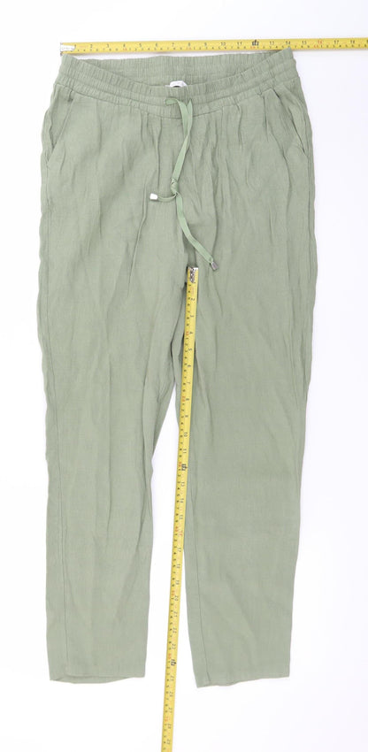 LC Waikiki Women's Green Linen Blend Chino Trousers Size 12