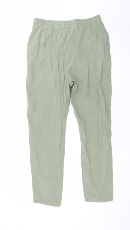 LC Waikiki Women's Green Linen Blend Chino Trousers Size 12