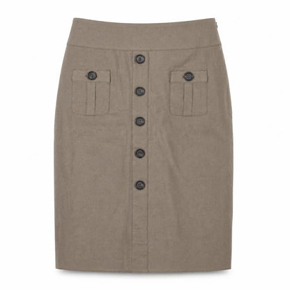Rosetti Women Brown Linen Blend Button Front Pencil Skirt Size 10