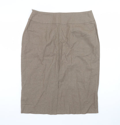 Rosetti Women Brown Linen Blend Button Front Pencil Skirt Size 10