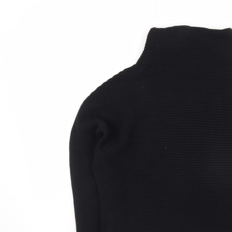 AllSaints Men's Black XS Roll Neck Ribbed Knit Pullover Jumper