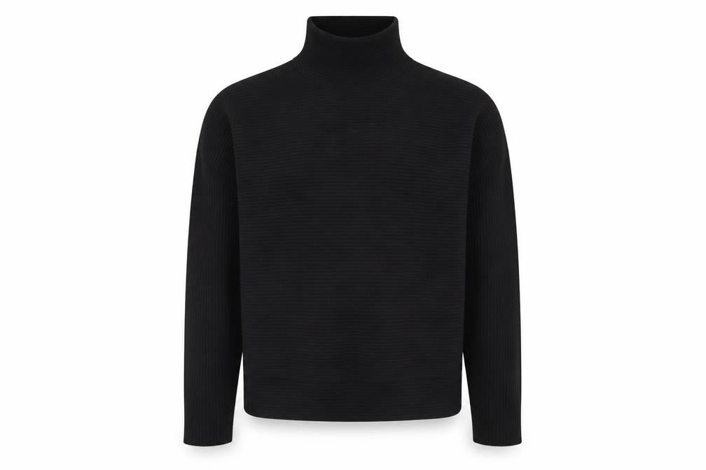 AllSaints Men's Black XS Roll Neck Ribbed Knit Pullover Jumper