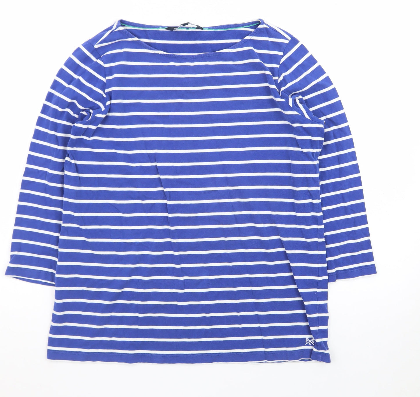 Crew Clothing Company Womens Blue Striped 3/4 Sleeve Cotton T-Shirt Size 14