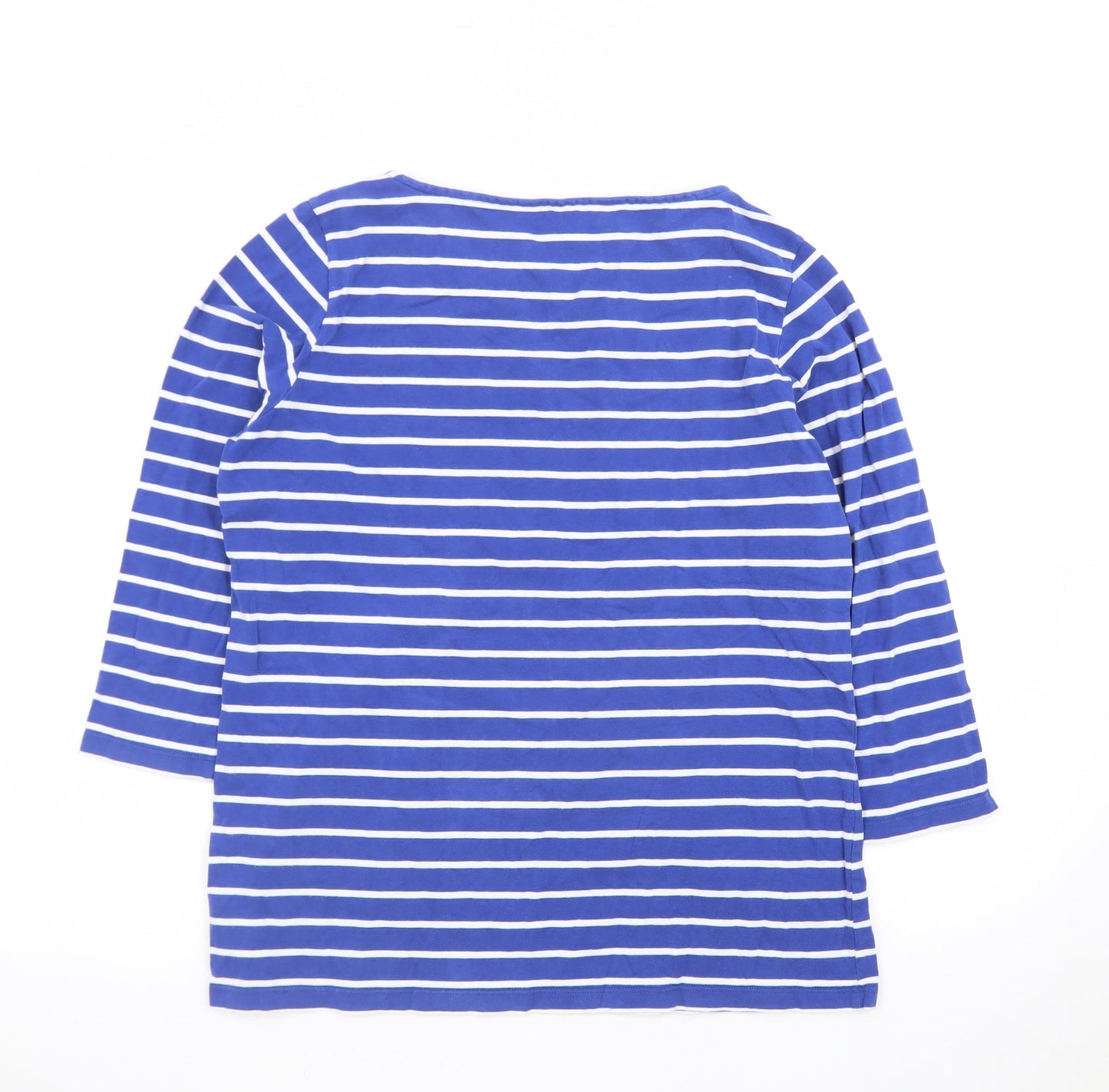 Crew Clothing Company Womens Blue Striped 3/4 Sleeve Cotton T-Shirt Size 14