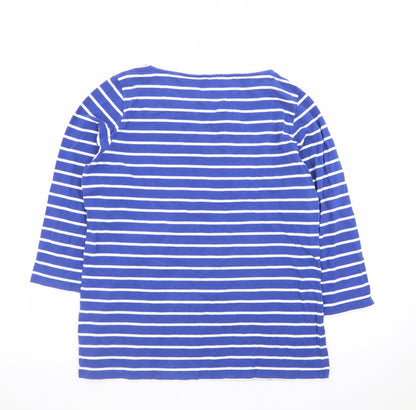 Crew Clothing Company Womens Blue Striped 3/4 Sleeve Cotton T-Shirt Size 14