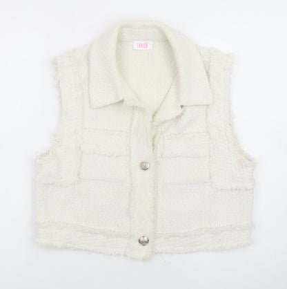 Savida Women Ivory Tweed Button Front Vest Size 14