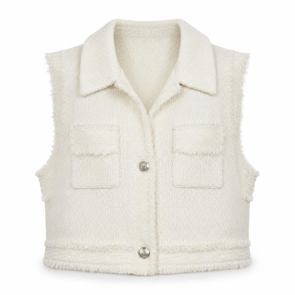 Savida Women Ivory Tweed Button Front Vest Size 14
