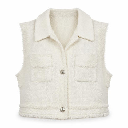 Savida Women Ivory Tweed Button Front Vest Size 14