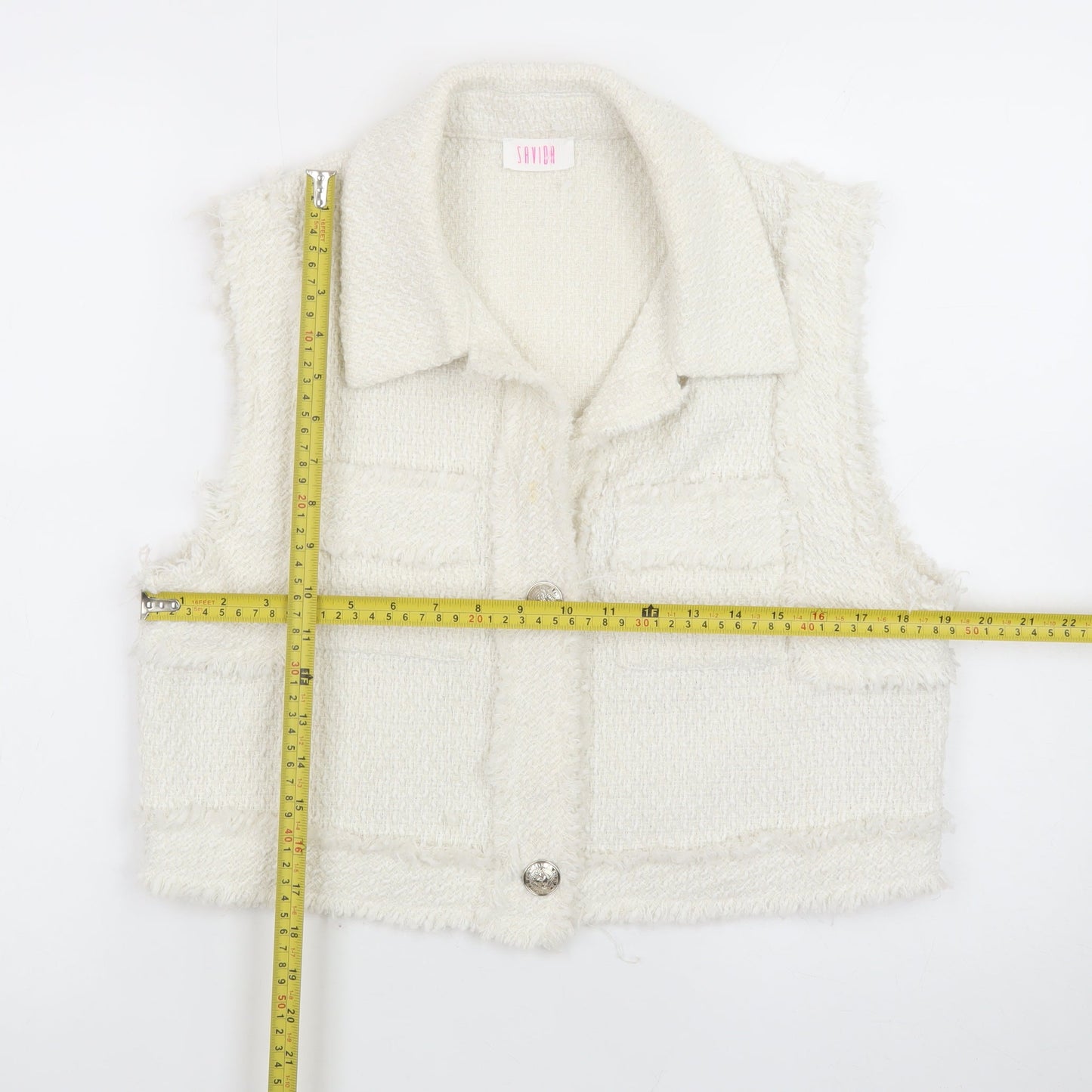 Savida Women Ivory Tweed Button Front Vest Size 14