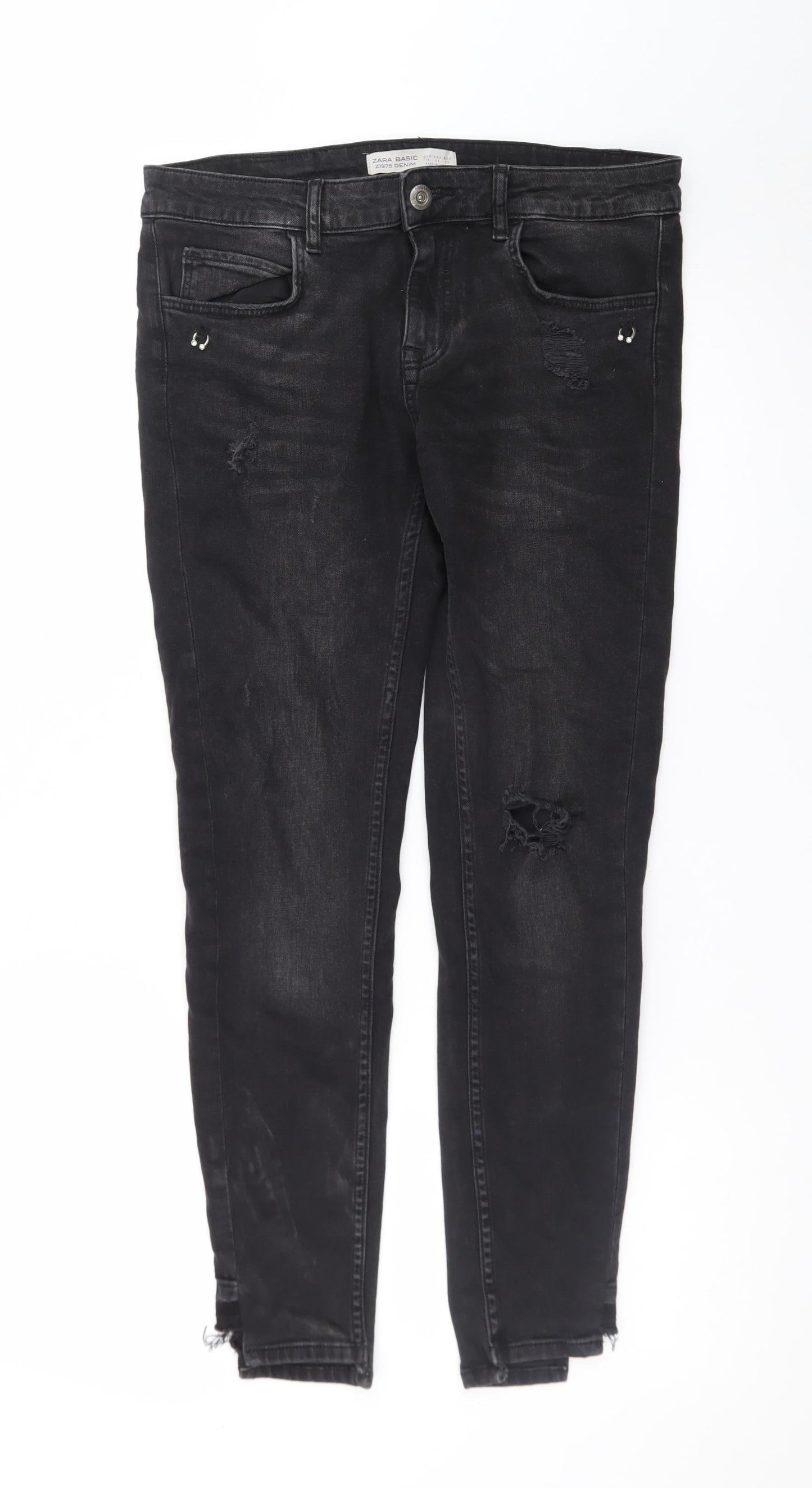 Zara Women Black Skinny Distressed Z1975 Denim Jeans Size 10
