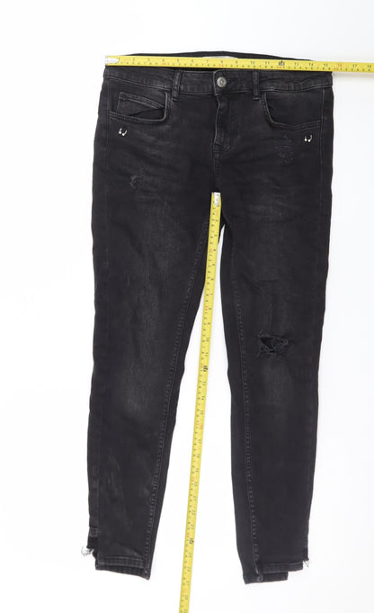 Zara Women Black Skinny Distressed Z1975 Denim Jeans Size 10