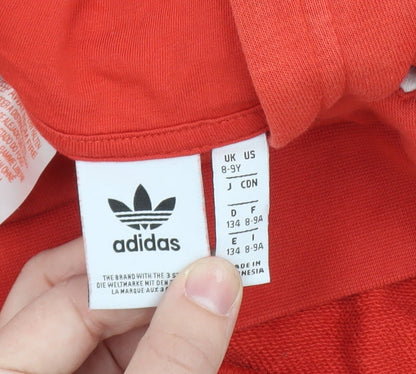 adidas Boys Red Pullover Hoodie 8-9 Years Graphic Logo Cotton Blend