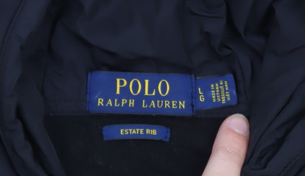Polo Ralph Lauren Men's Black L Hooded Full Zip Estate Rib Jacket