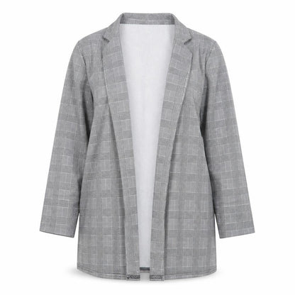 Boohoo Women Grey Check Single-Breasted Blazer Jacket Size 22