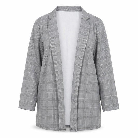 Boohoo Women Grey Check Single-Breasted Blazer Jacket Size 22